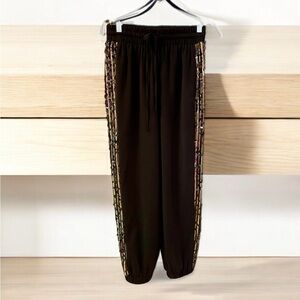 TCEC Jogger Pants, Size M, Black, Sequins Down Each Side, High Elastic W…